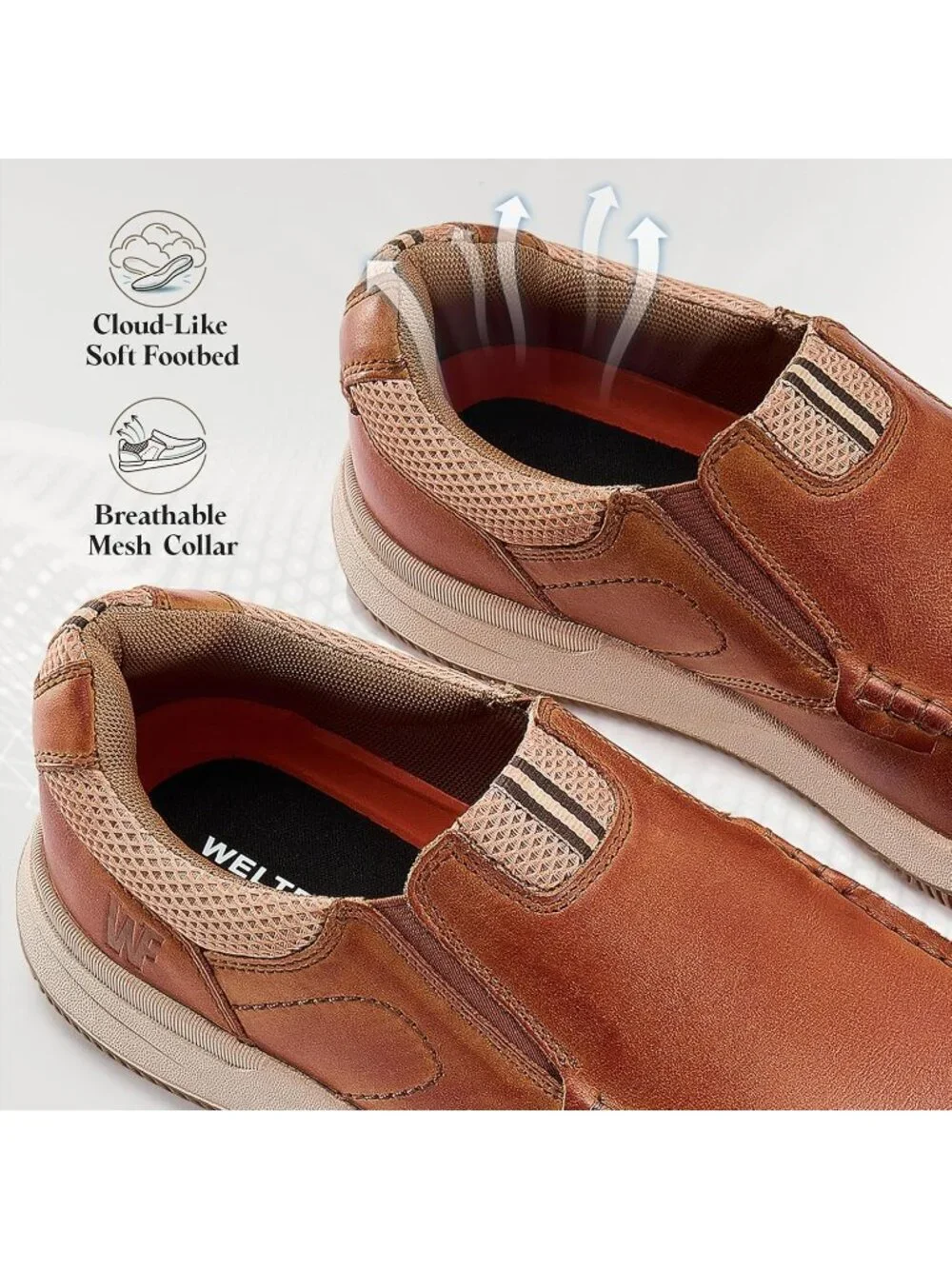 Men's Brown Slip On Leather Loafers Shoes Breathable Mesh Casual Moc